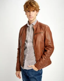 Veste en Cuir Alban cognac