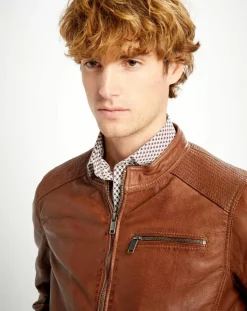 Veste en Cuir Alban cognac