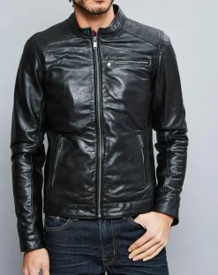 Veste en Cuir Alban noire