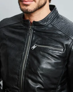 Veste en Cuir Alban noire