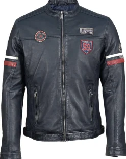 Veste en Cuir Bakary bleu marine