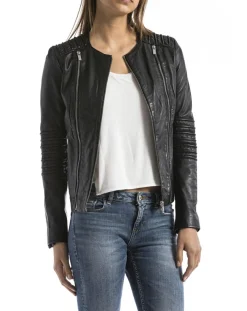 Veste en cuir Bandama noire