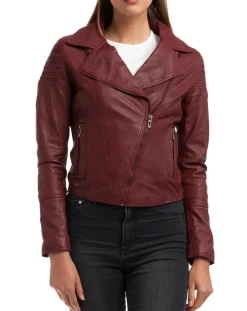 Veste en Cuir Barbara bordeaux