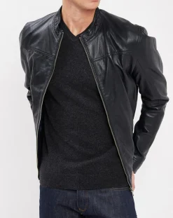 Veste en Cuir Bayon marine