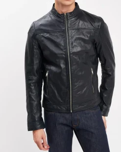 Veste en Cuir Bayon marine