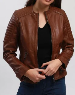 Veste en Cuir Betty cognac