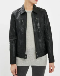 Veste en Cuir Brigitte noire