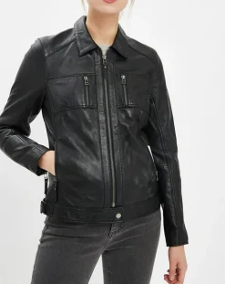 Veste en Cuir Brigitte noire