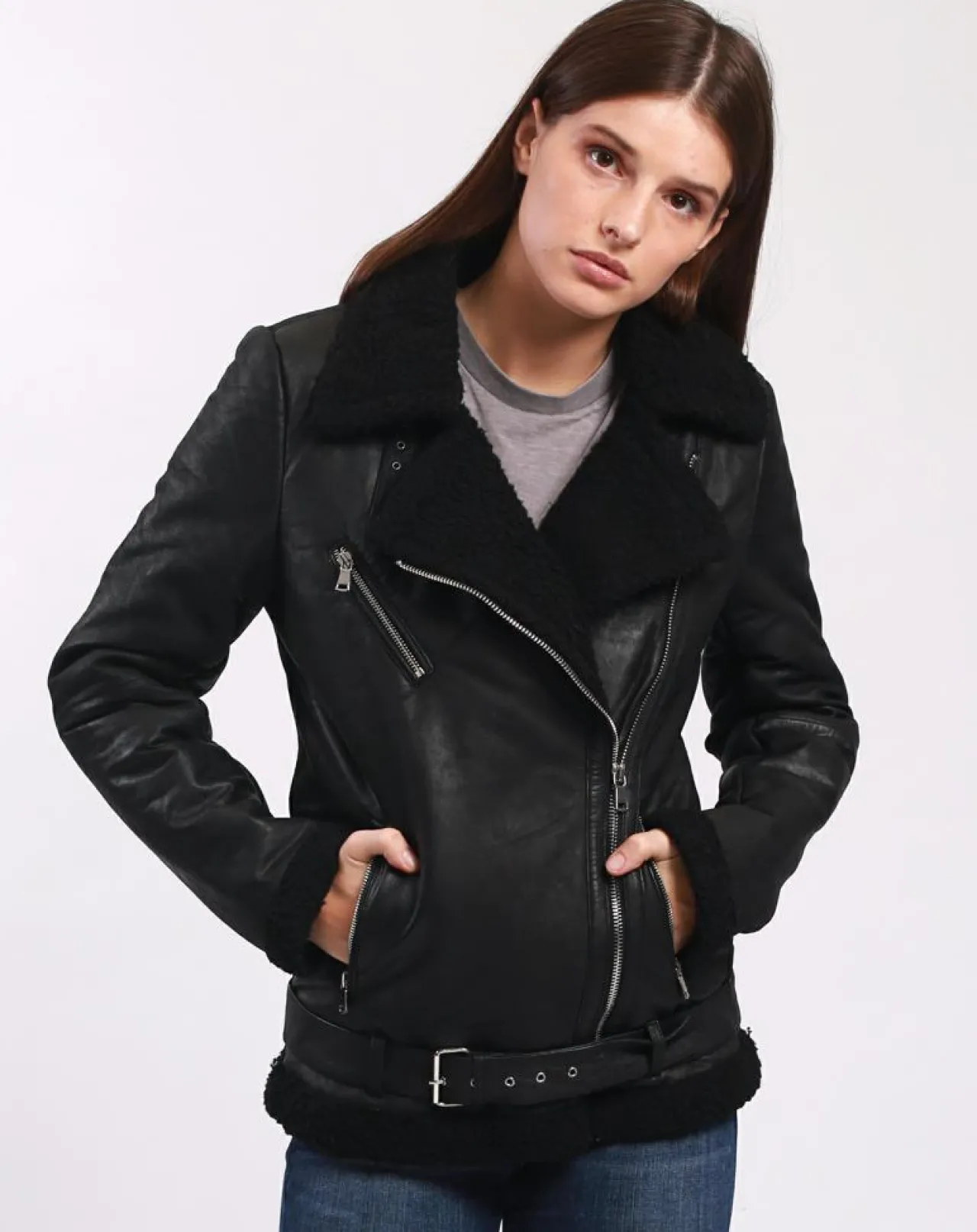 Veste en Cuir Calypso noire