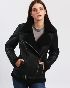 Veste en Cuir Calypso noire