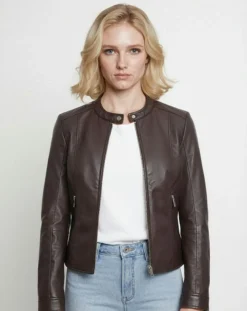 Veste en Cuir Cassie marron