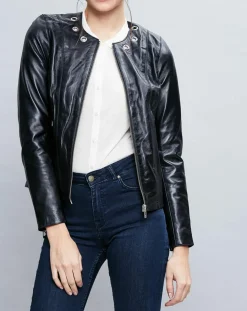 Veste en Cuir Cécile noire