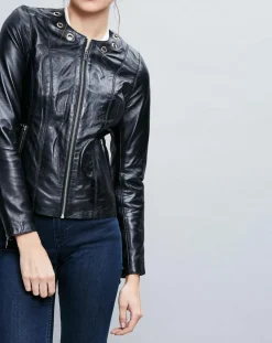 Veste en Cuir Cécile noire