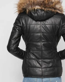 Veste en Cuir Christelle fausse fourrure noire