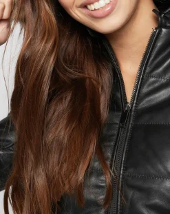 Veste en Cuir Christelle fausse fourrure noire