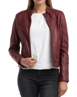 Veste en Cuir Cindy bordeaux