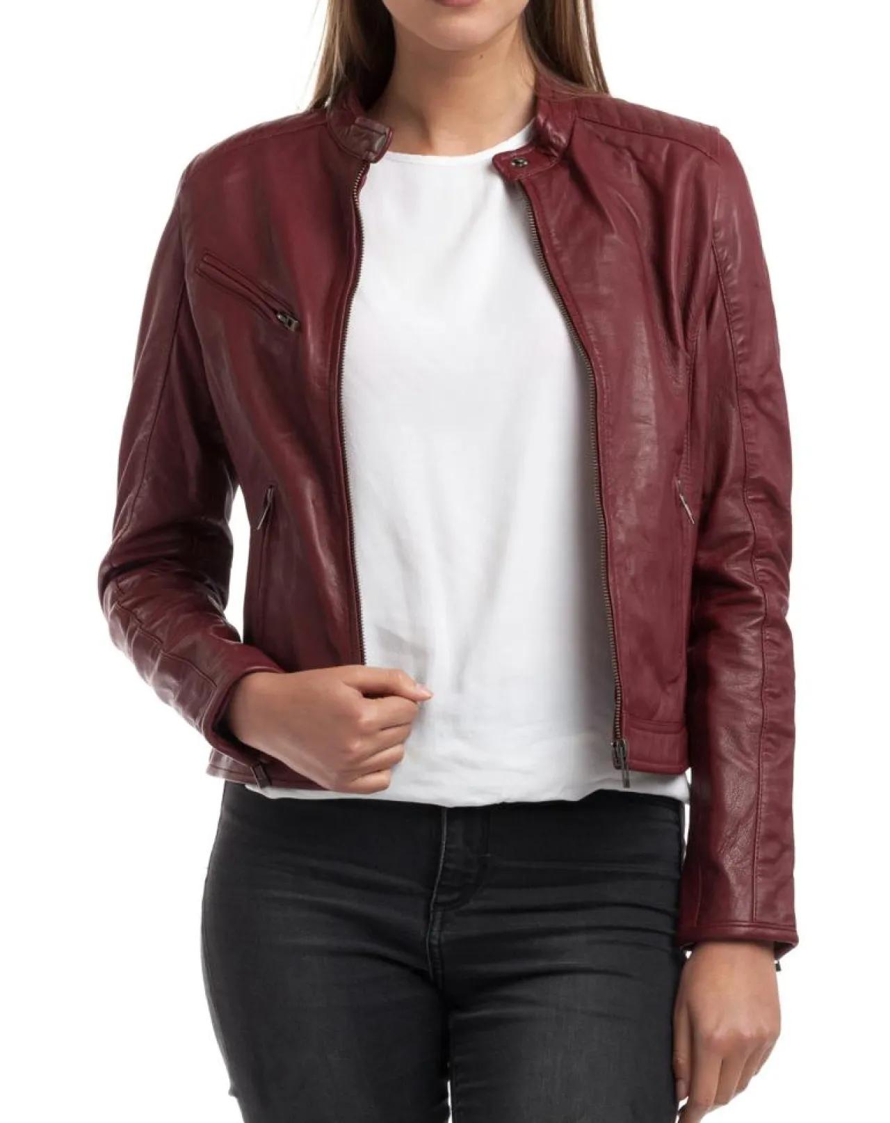 Veste en Cuir Cindy bordeaux