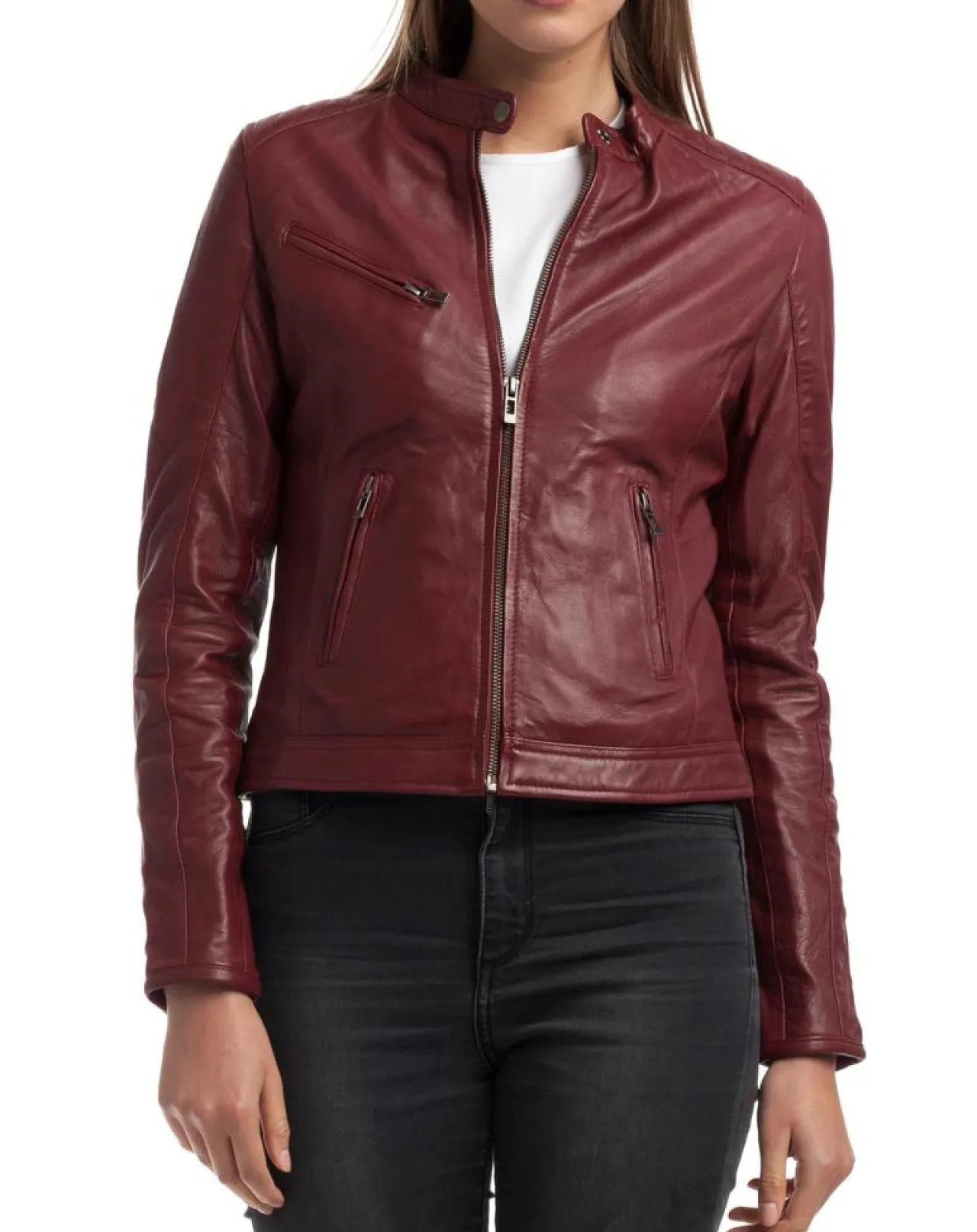 Veste en Cuir Cindy bordeaux