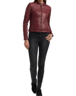 Veste en Cuir Cindy bordeaux