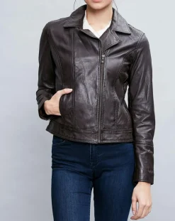 Veste en Cuir Elodie marron