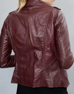 Veste en Cuir Hortence bordeaux