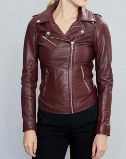 Veste en Cuir Hortence bordeaux