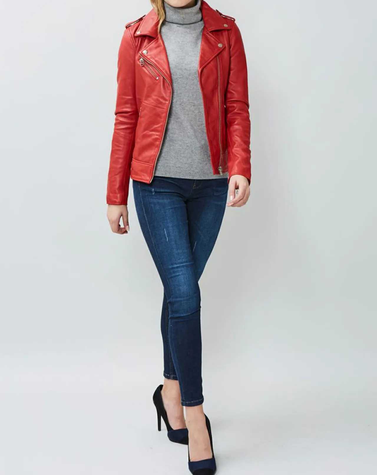 Veste en Cuir Hortence rouge