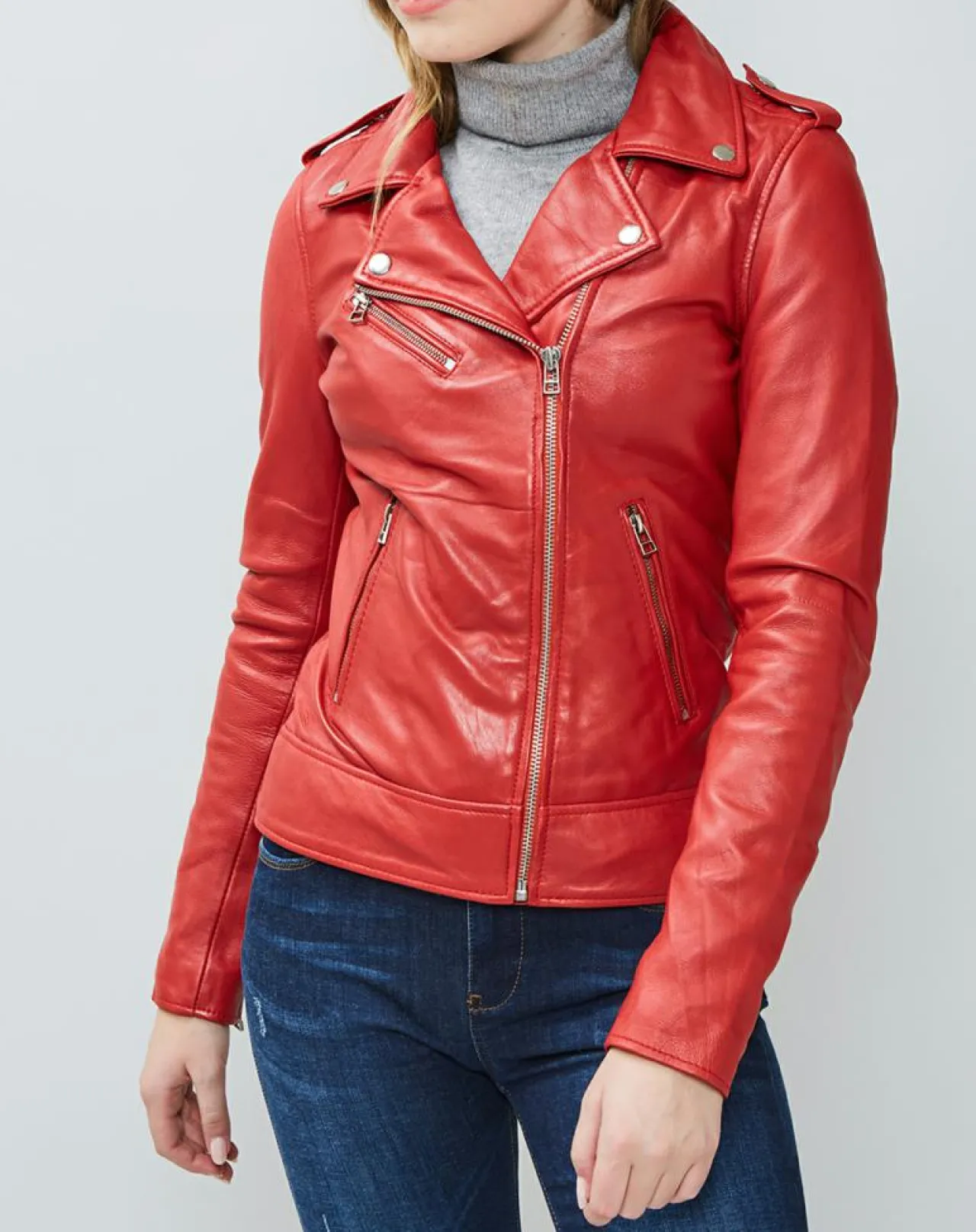 Veste en Cuir Hortence rouge