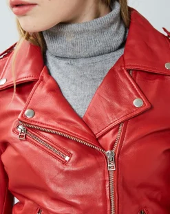 Veste en Cuir Hortence rouge