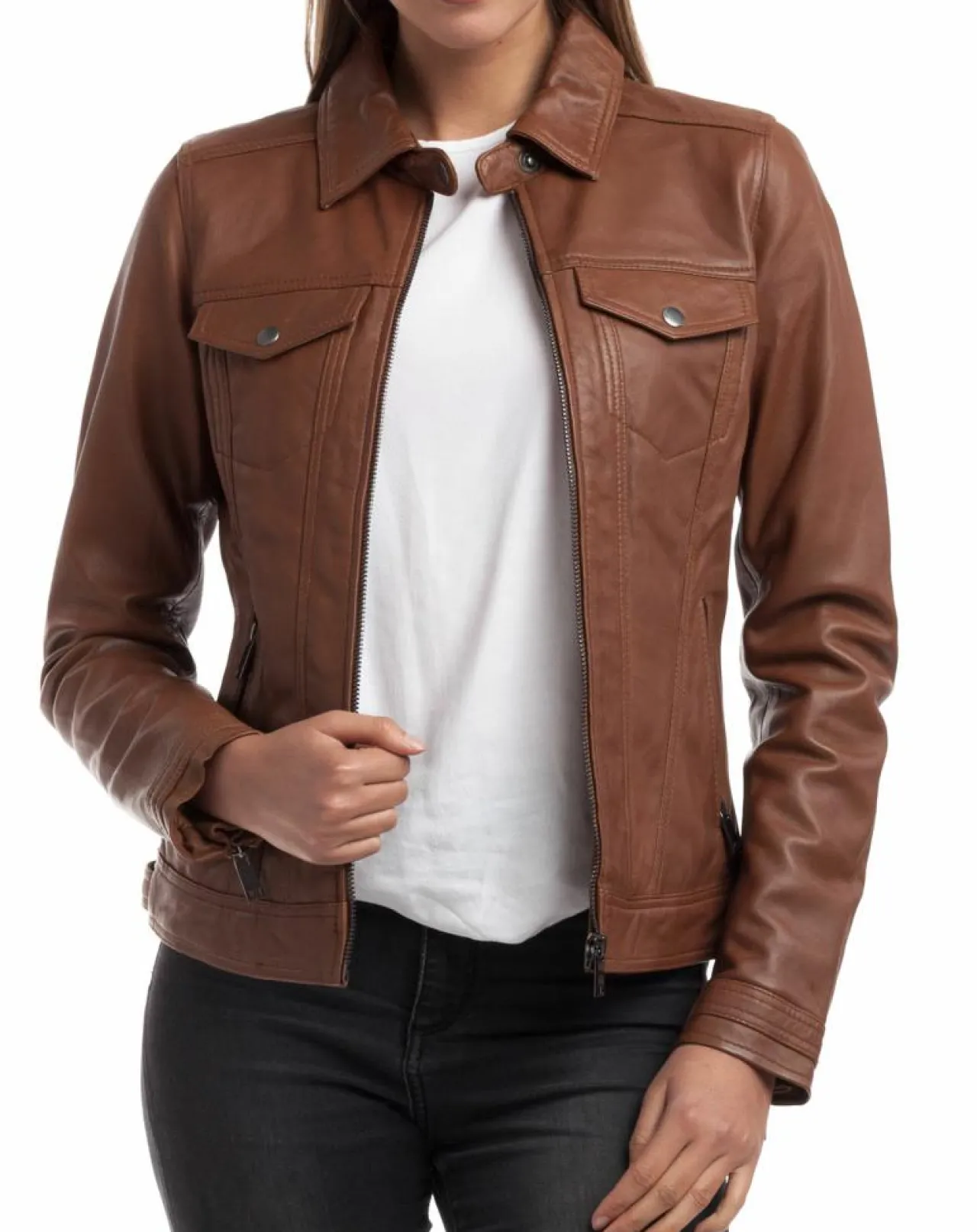 Veste en Cuir Idaline cognac