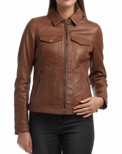 Veste en Cuir Idaline cognac