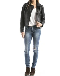 Veste en cuir Laita noire