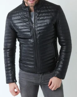 Veste en Cuir Lazare noire