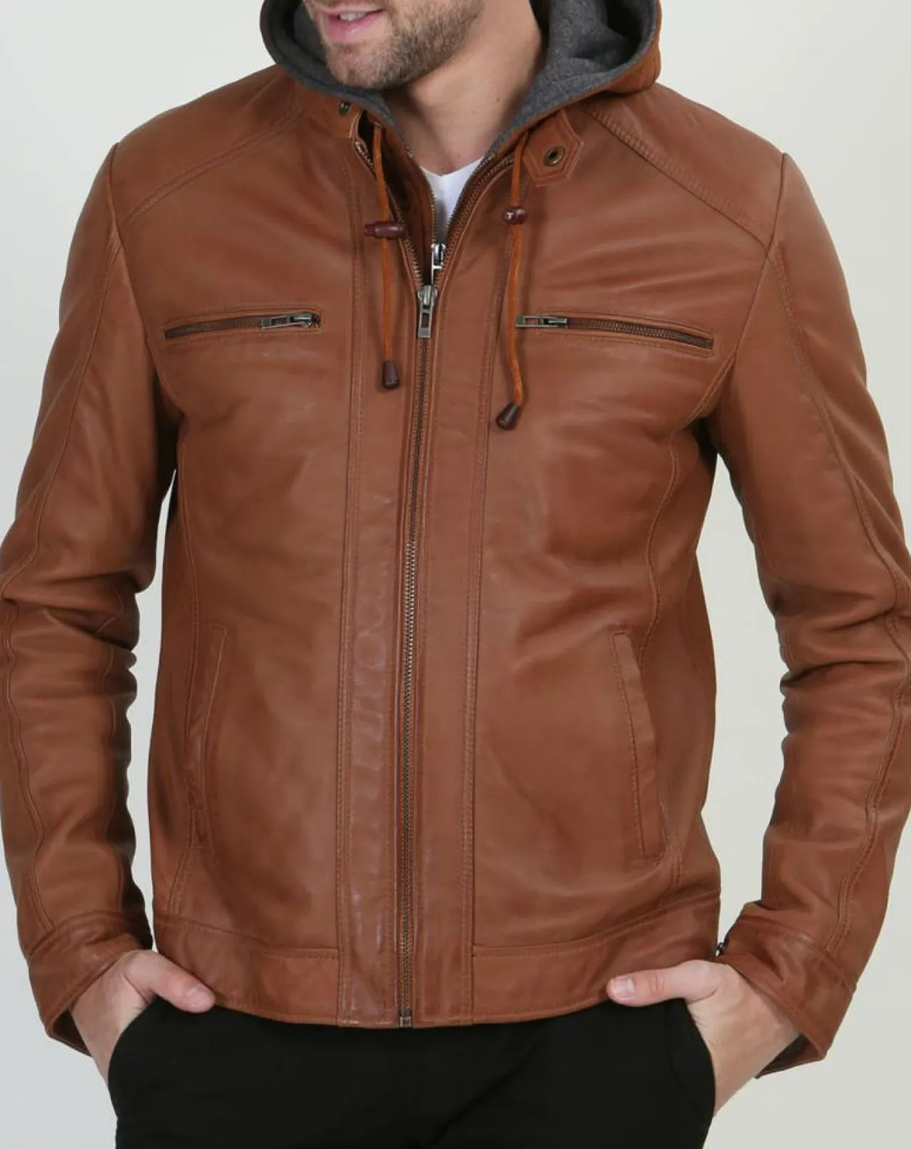 Veste en Cuir Leif cognac