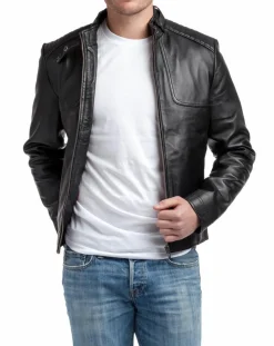 Veste en cuir léo noir