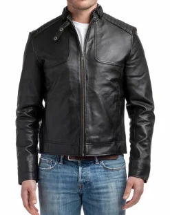Veste en cuir léo noir