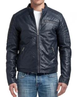 Veste en Cuir Manuel bleu marine