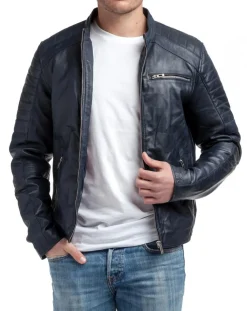 Veste en Cuir Manuel bleu marine