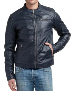 Veste en Cuir Manuel bleu marine