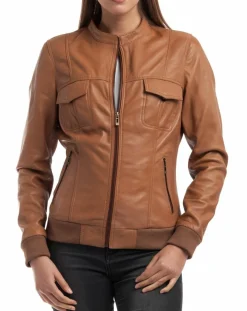 Veste en Cuir Olive cognac