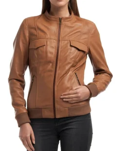 Veste en Cuir Olive cognac