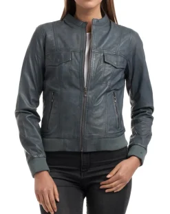 Veste en Cuir Olive grise