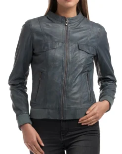 Veste en Cuir Olive grise