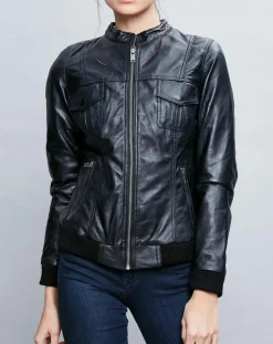 Veste en Cuir Olive noire