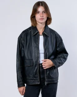 Veste en Cuir Oversize Aline noir ruboff