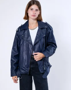 Veste en Cuir Oversize Carolane bleue