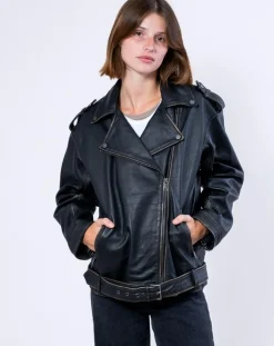 Veste en Cuir Oversize Carolane noir ruboff