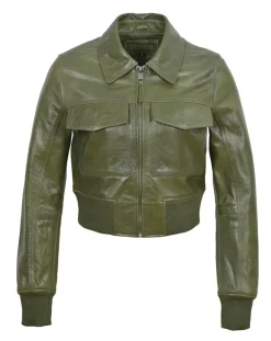 Veste en Cuir Oversize Inaya verte