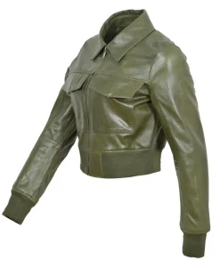 Veste en Cuir Oversize Inaya verte