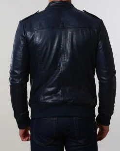 Veste en Cuir Pat bleu marine